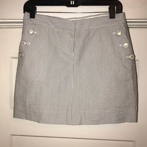 J Crew Seersucker Navy Blue and White Skirt
